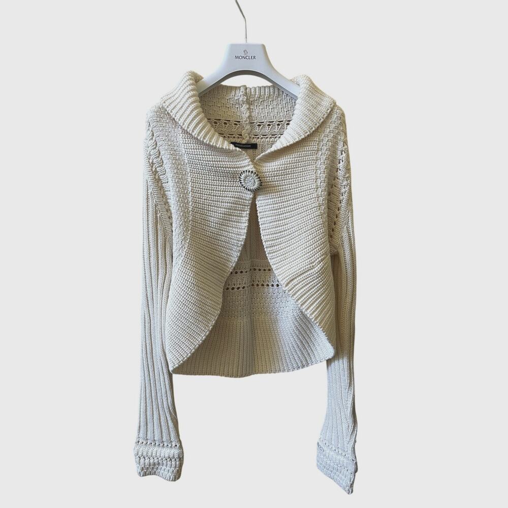 RoccoBarocco Wool Knit Cardigan Sweater Jacket Snap Button Cream Size 6 Medium